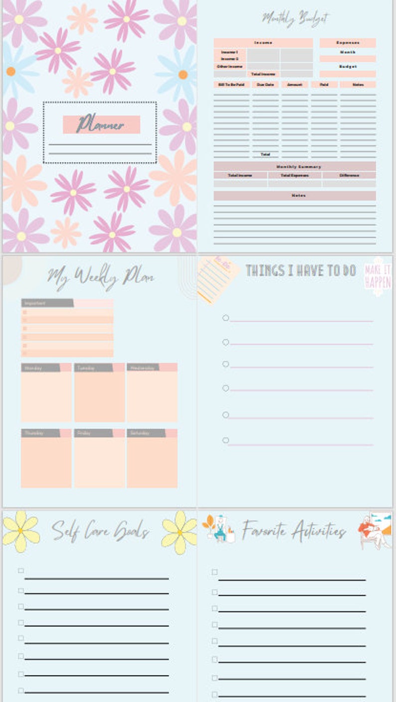 Printable Planner for Kids Printable Planner Flower Design. - Etsy