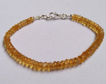 AAA Natural Citrine Beaded Bracelet, 925 Sterling Silver, 4mm Rondelle