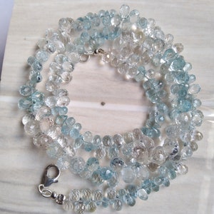 Natural Mulit Aquamarine Beaded Necklace-7x5mm- 6x4mm Faceted Aquamarine Drop Beads Necklace 925 Silver Looks Women&#39;s Jewelry Gift 18 Inc
