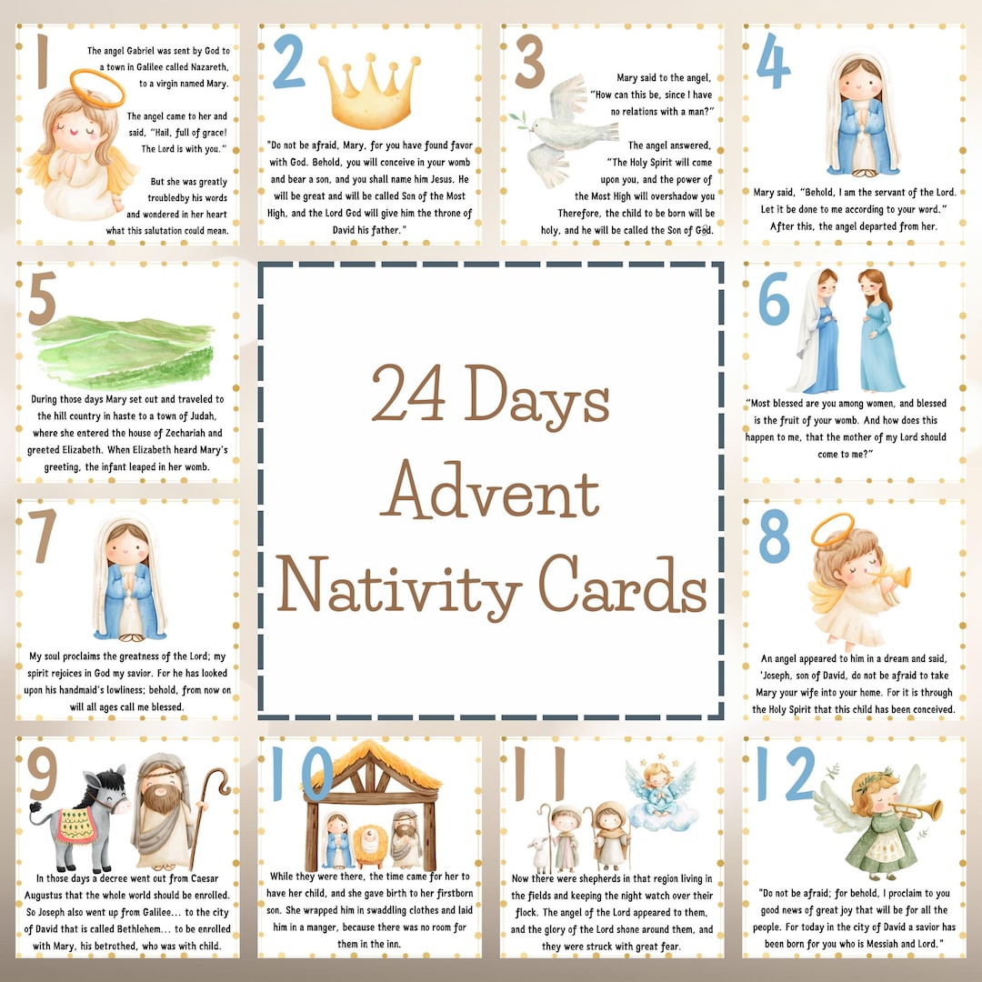 Nativity Story Cards Printable | 24 Advent Scripture Cards for Kids ...