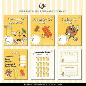 Kinder druckbare Limonade Stand Kit | Eis am Stiel, Keks, Menü & Rezept-Schilder | Sommerliches Geschäft für Kinder | Sofort Download PDF