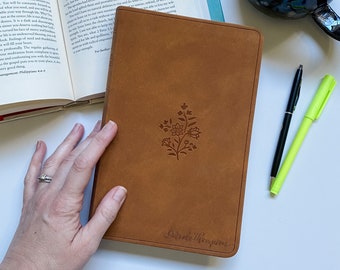 ESV Bible - PERSONALIZED - Caramel Thinline Bible with Wildflower - Includes Custom Engraved Name