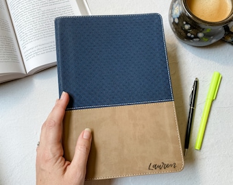 NIV Study Bible - PERSONALIZED - Navy and Tan Study Bible - Includes Custom Engraved Name