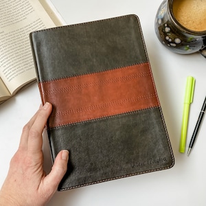 ESV Large Print Study Bible - PERSONALIZED - Forest with Tan Strip - Includes Custom Engraved Name