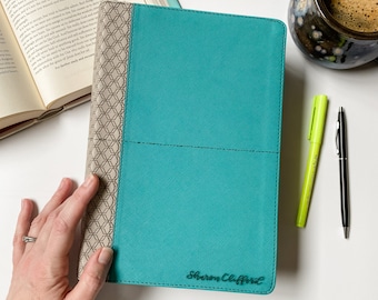 NIV Study Bible - PERSONALIZED - Teal With Gray Spine Study Bible - Includes Custom Engraved Name