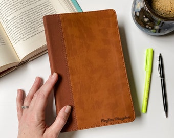 NIV Bible - PERSONALIZED - Two-Tone Light Brown Large Print - Includes Custom Engraved Name