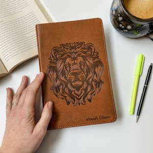 ESV Bible - PERSONALIZED - Brown Thinline Bible with Lion - Includes Custom Engraved Name