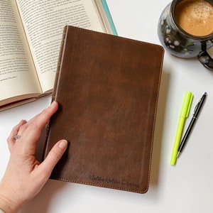 NKJV Wide Margin Bible - PERSONALIZED - Brown and Jesus&#39; Words in Red - Includes Custom Engraved Name