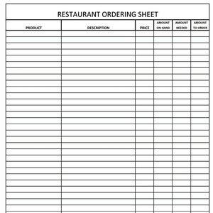 PDF Restaurant Order Sheet