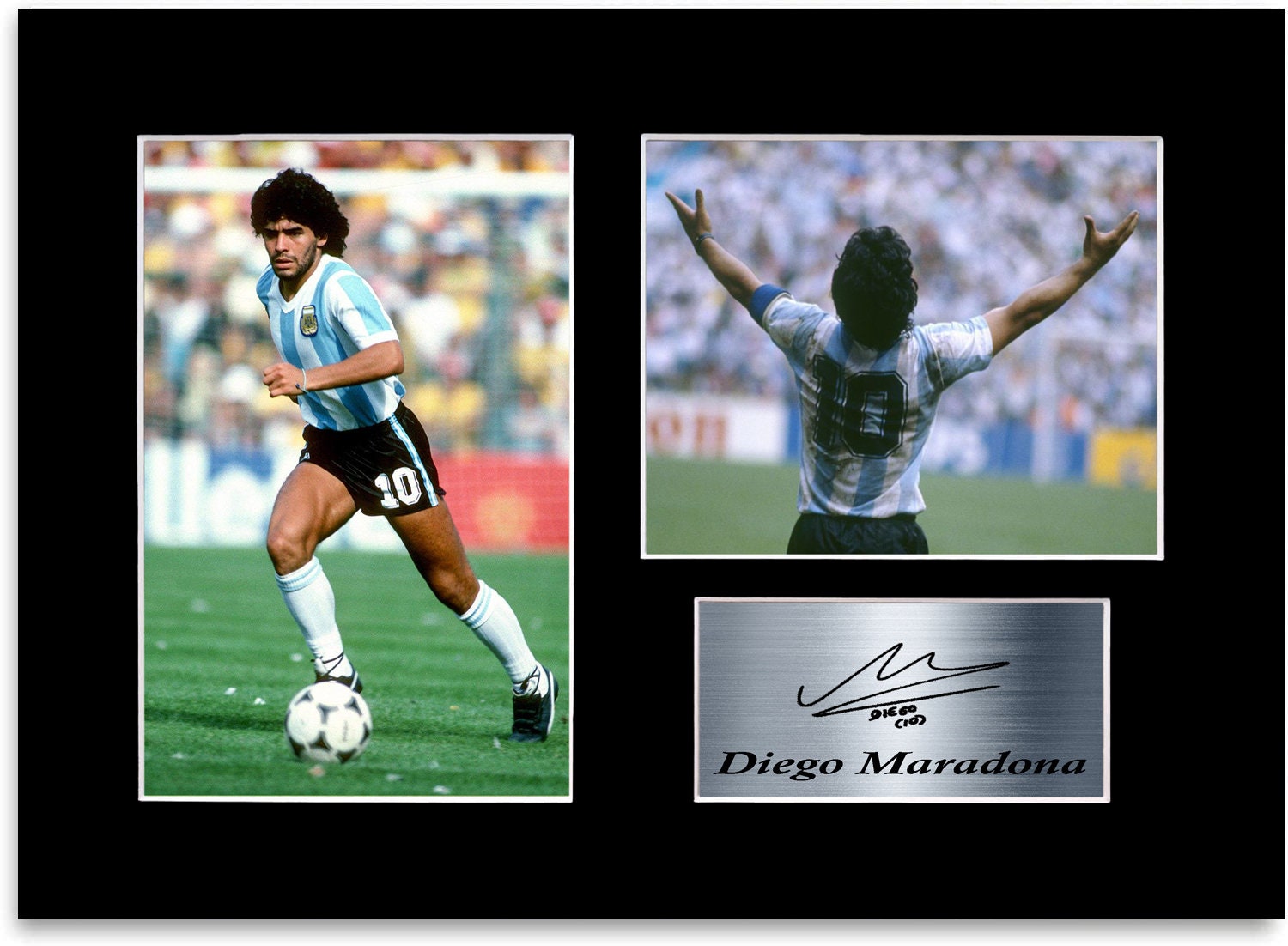 Affiche Photo Signée Diego Maradona – Argentine, Format A4, Monture Incluse