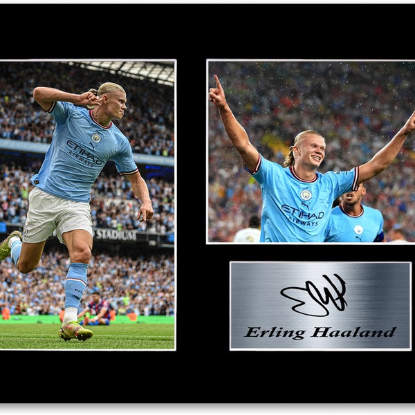 Affiche d'autographes signée Erling Haaland Man City pour les fans de football et les supporters