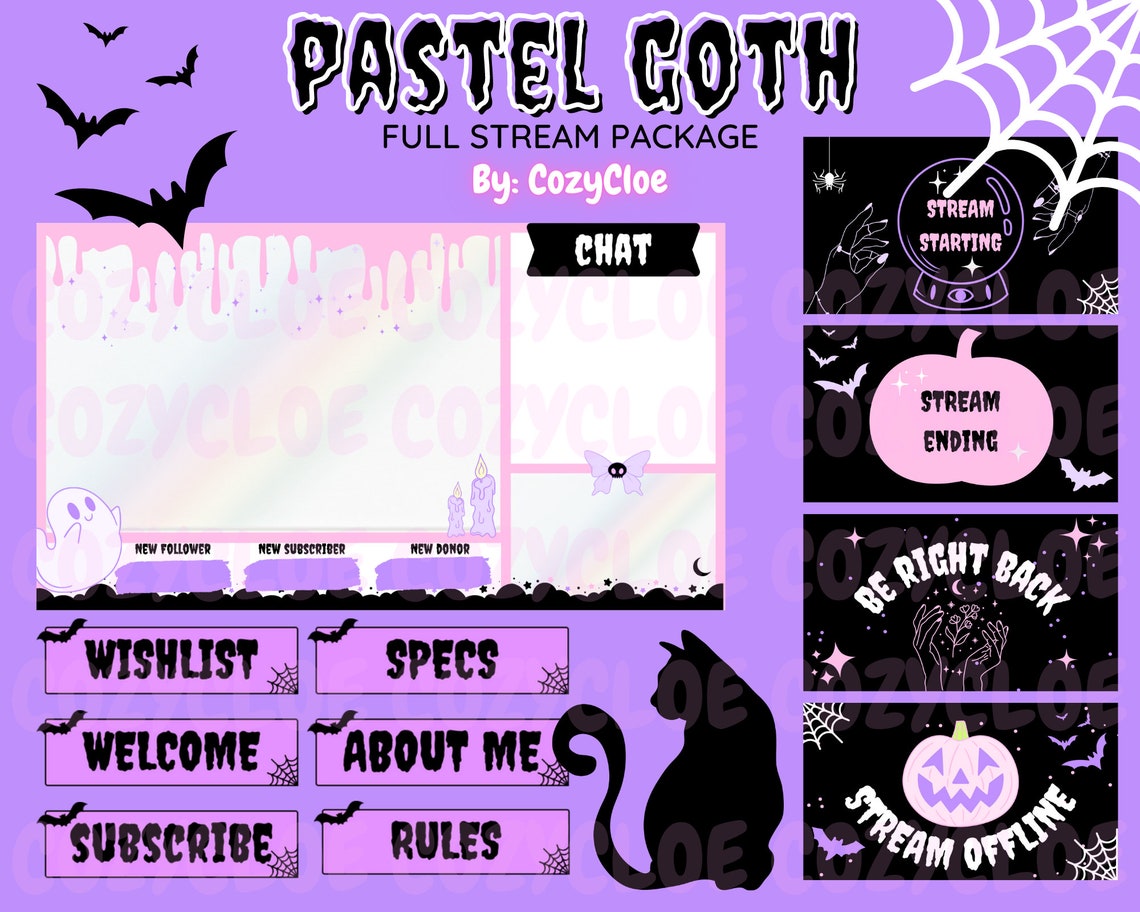 Pastel Goth Stream Pack for Twitch Overlays Alerts Panels Etsy UK