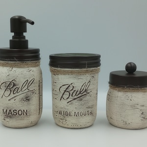 Mason jars ivory and java soap dispenser bathroom set