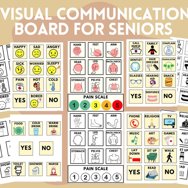 Senior Adult/Geriatric Communication Board for Non Verbal/Limited Verbal Communication/Picture Symbols/Cue Cards/SLP/OT/Nursing/Aphasia