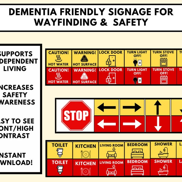 Dementia Friendly Orientation/Safety/Household/Wayfinding Signage/Dementia/Occupational Therapy/CNA/Seniors/Dementia Activities/Home Health