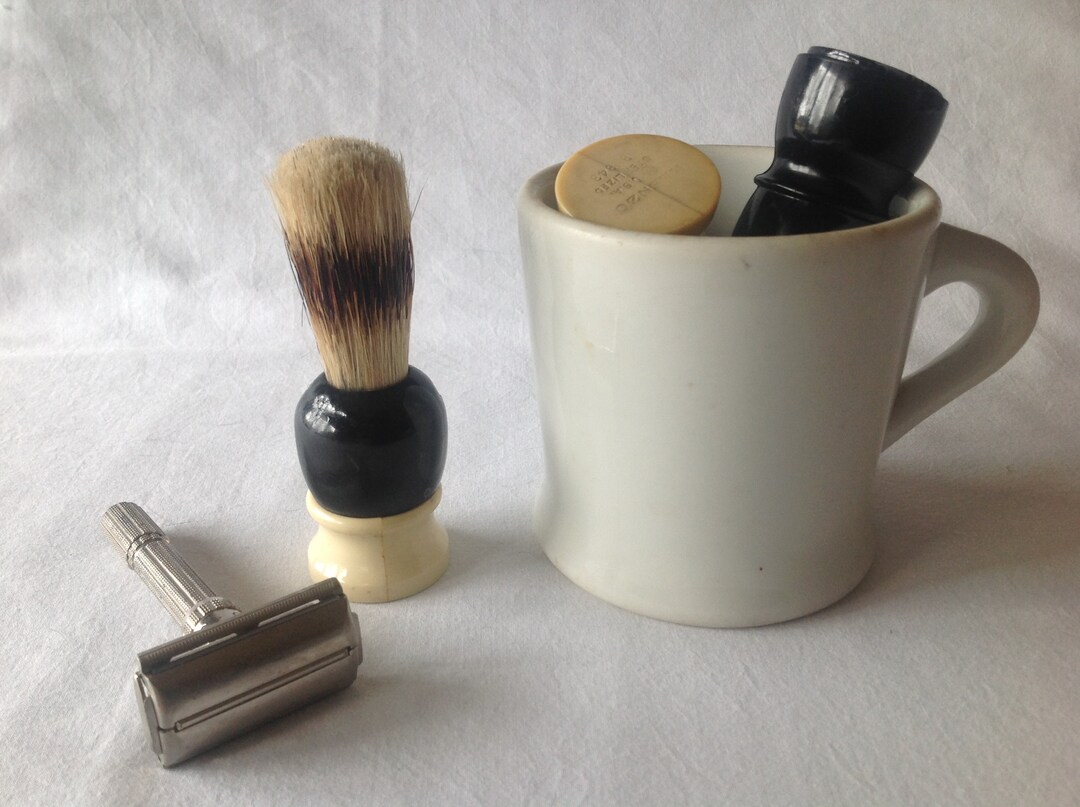 Vintage Shaving Mug Brushes and Straight Razor Made in Etsy