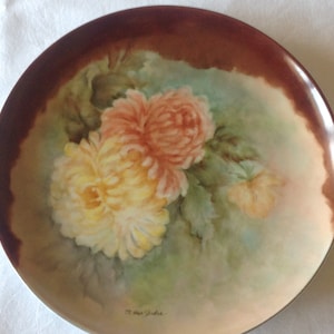 Vintage floral fine china plate signature by artist Marie Baker JAPAN