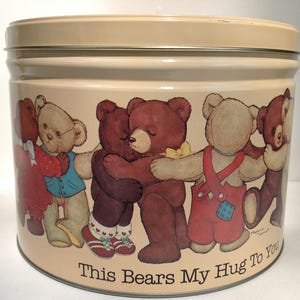 Vintage 1984 Large &quot;Bear Hug&quot; Round Tin