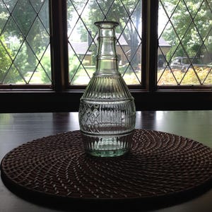 Vintage 1960s Green Glass Wine Decanter with diamond and line pattern