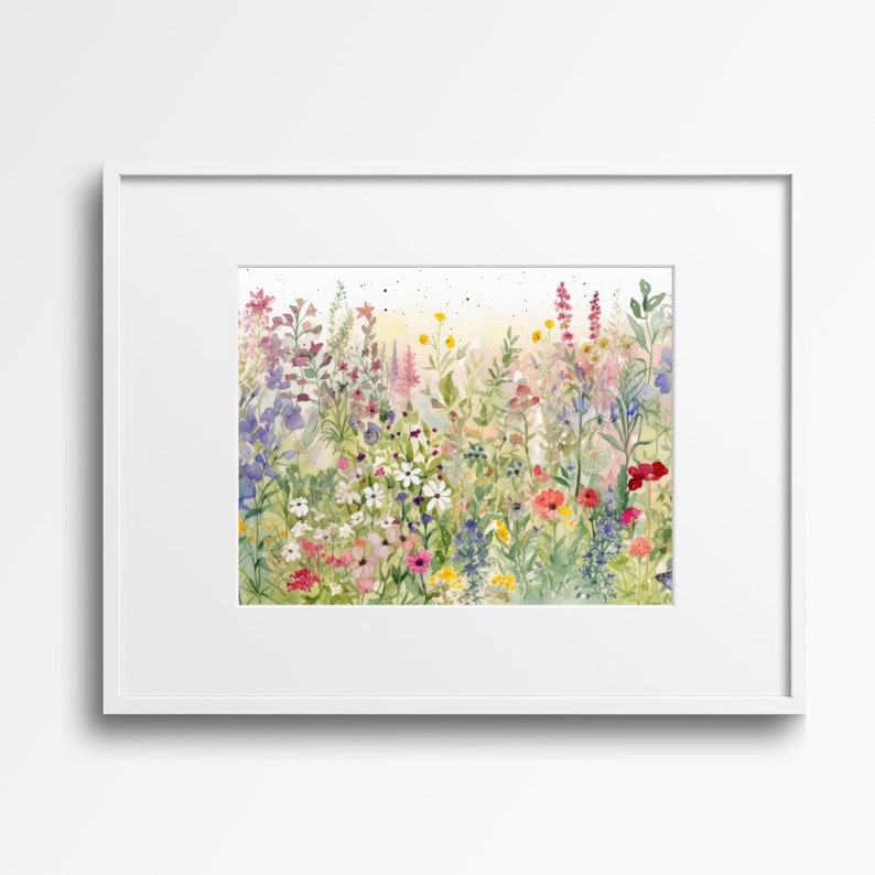 Watercolor Wildflower Field Printable | Colorful Flower Garden Wall Art ...