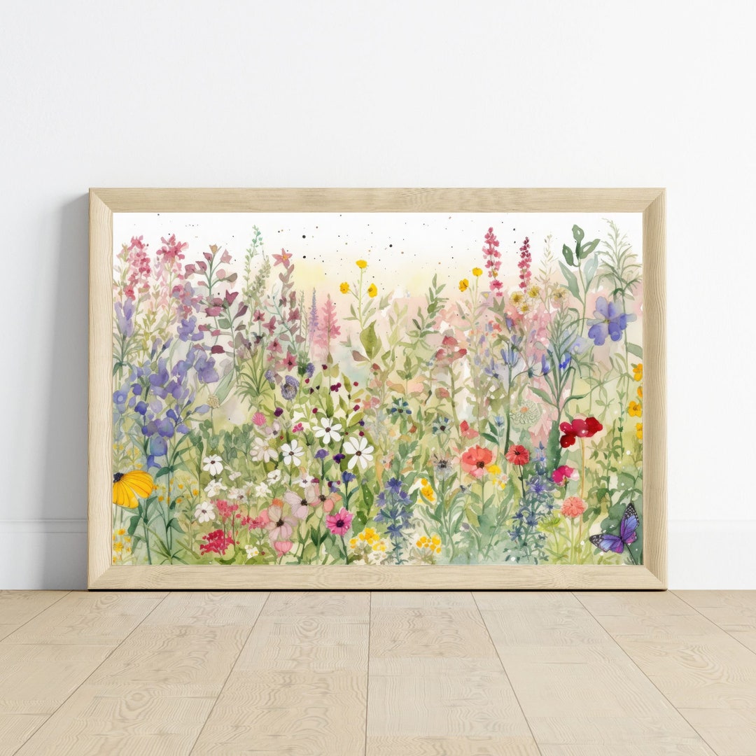 Watercolor Wildflower Field Printable | Colorful Flower Garden Wall Art ...