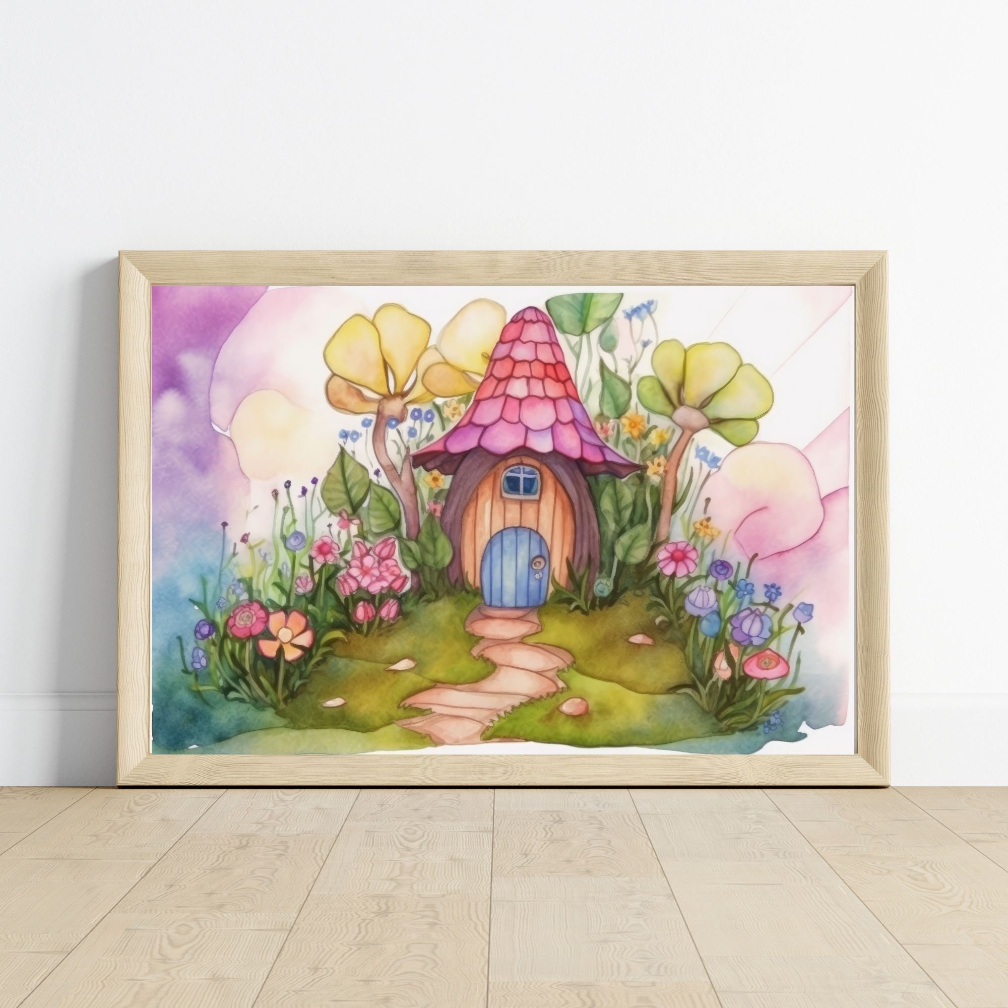 Cute Fairy House With Blue Door, Fairy Garden Wall Art, Mythical House