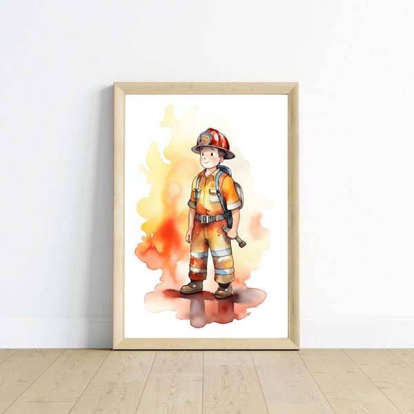 Watercolor Firefighter, Boys Room Decor, Nursery Decor, Fire Hose, When I Grow Up, Fireman Decor, Kids Room Art