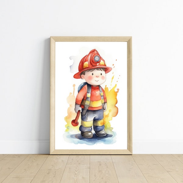 Watercolor Firefighter, Boys Room Decor, Child Firefighter, Nursery Decor, Fire Hose, When I Grow Up, Fireman Decor, Kids Room Art