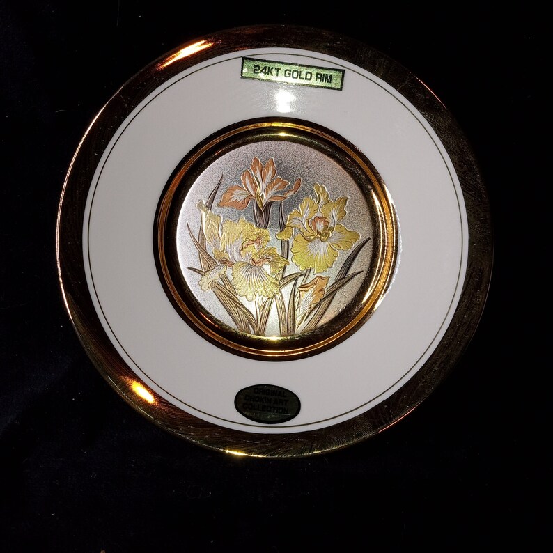 Art of Chokin 24K Gold Edged Japan Decorative Plate Flowers Etsy