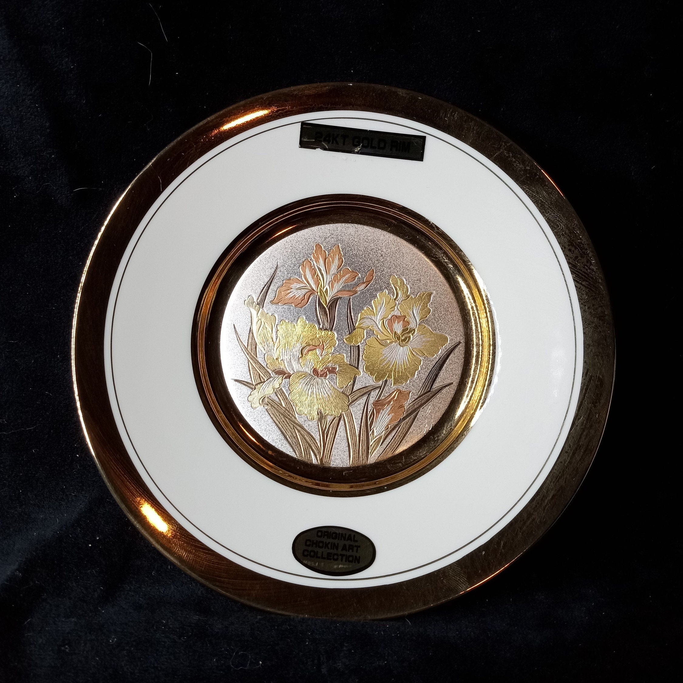 Art of Chokin 24K Gold Edged Japan Decorative Plate Flowers Etsy