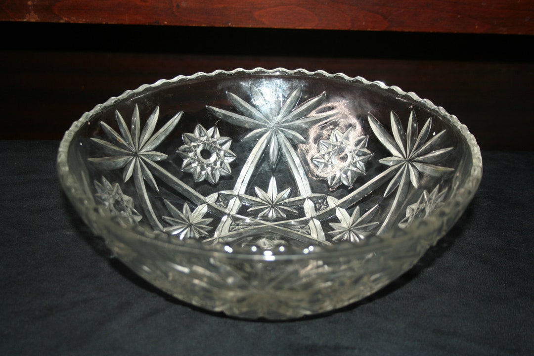 Vintage Large Starburst Cut Glass Bowl / Glass Bowl / Salad Etsy