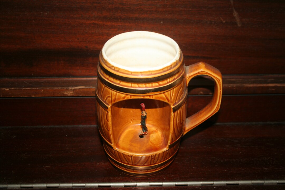 Vintage Japan Barrel Beer Stein Music Box Man Spinning on Lamp Post