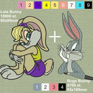 Lola Bunny + Bugs Bunny machine embroidery designs /  2 separated Tajima DST format files / Professional digitizing