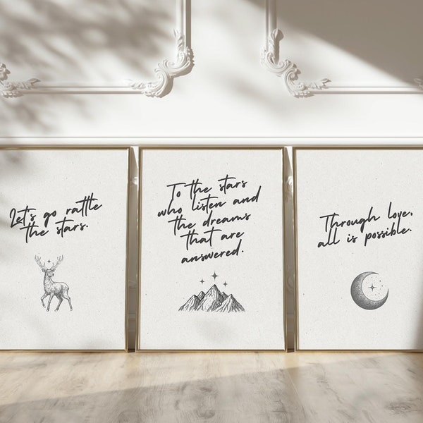 Conjunto de 3 impresiones con citas del libro de Sarah J Maas: ACOTAR, Crescent City, TOG