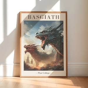 Basgiath War College Print, Fourth Wing Iron Flame Bookish Merch,  Dragon Rider Art Print with Violet Sorrengail, Xaden Tairn Andarna Sgaeyl