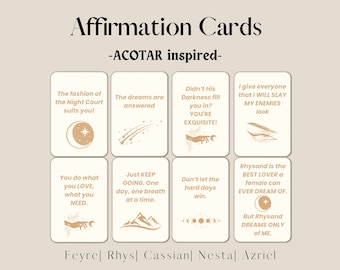 ACOTAR- Rhysand, Feyre, Cassian, Nesta and Azriel Digital Art Print; Sarah J Maas inspired Printable Affirmation Cards; Velaris; Night Court