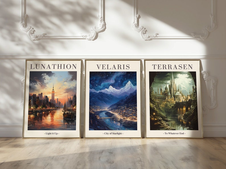 Sarah J Maas set of 3 Prints ACOTAR Velaris City of Starlight, Crescent City, Throne of Glass Instant Digital Download Art Print, BookLover image 1