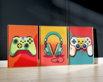 Set di 3 stampe di gioco A3, arredamento per giocatori retrò, poster di gioco, arredamento per camera da letto per ragazzi, stampe per camerette per adolescenti, arredamento per sala giochi, regalo per giocatori, ARTE DIGITALE