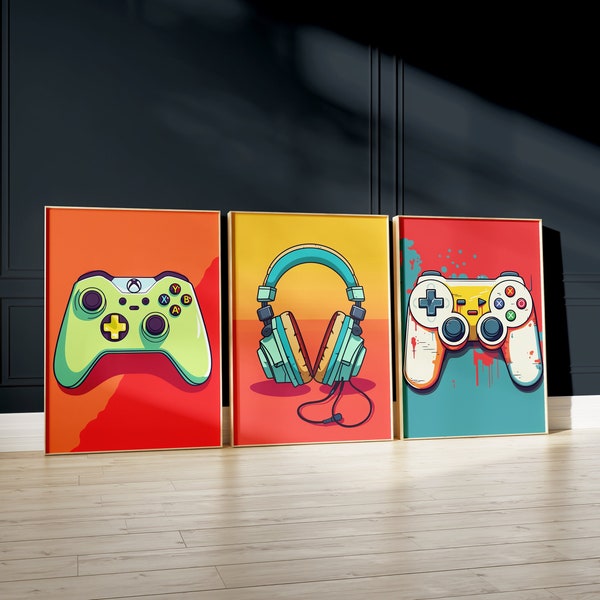 Set of 3 A3 Gaming Prints, Retro Gamer Decor, Gaming Poster, Boys Bedroom Decor, Teen Room Prints, Games Room Decor, Gamer Gift, DIGITAL ART