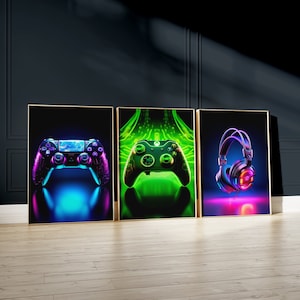 Set of 3 Gaming Prints - A3 Digital Art - Gamer Decor Wall Art - Boys Bedroom Decor - Games Room Decor - Gaming Wall Art - Gamer Poster Gift