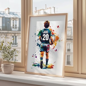 Personalised Rugby Print for Boys Bedroom, Rugby Print, Rugby Wall Art, Custom Rugby Poster, Boys Wall Art, Rugby Art, Gift for Son