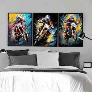 Motocross Prints, Set of 3 Dirt Bike Wall Art, Motorcycle Prints, Motocross Wall Decor For Boys Bedroom, Motorbike Art, A3 A4 Digital Prints