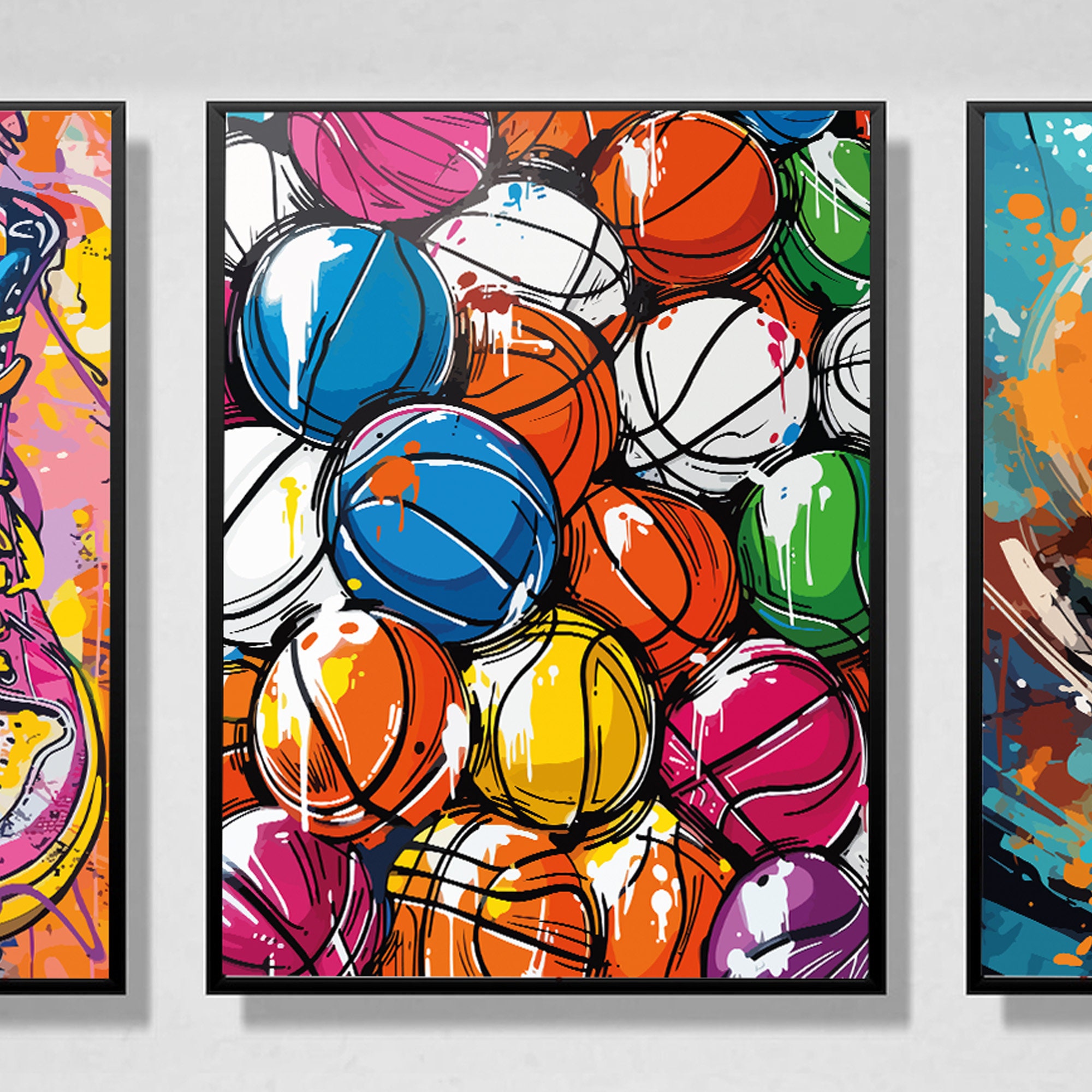 Tableau Toile Graffiti Basket-ball 45x60 Cm - Déco Chambre Garçon, Salle De Sport - Impression Couleur Vive - Prêt à Accrocher