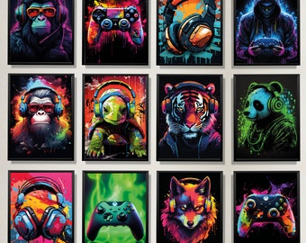 Set of 12 Gaming Prints, Gamer Prints, Gamer Decor, A4 Digital Wall Art, Boys Bedroom Decor, Gaming Poster, Games Room Decor, Video Games