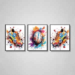 Rugby Prints, Rugby Poster, Rugby Wall Art, Set of 3 Digital Rugby Room Decor, Rugby Gifts, Rugby Room Art, Boys Bedroom Decor, A4 Wall Art