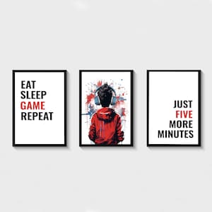 Red Gaming Posters, Boys Room Wall Art, Teen Bedroom Decor, Set of 3 Gaming Poster, Gamer Gift, Games Room Prints, Gift For Boys, Digital