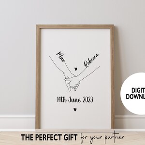 Custom Holding Hands Print, Couples Gift, Personalised Couple Gift, Anniversary Gift, Valentines Day Gift, Digital Prints, Valentines Gift