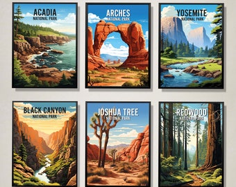 Set of 12 National Parks Illustrations Paintings, Digital Poster, A4 Digital Print, Aquarel, National Park Poster, Travel Landmark Wall Art