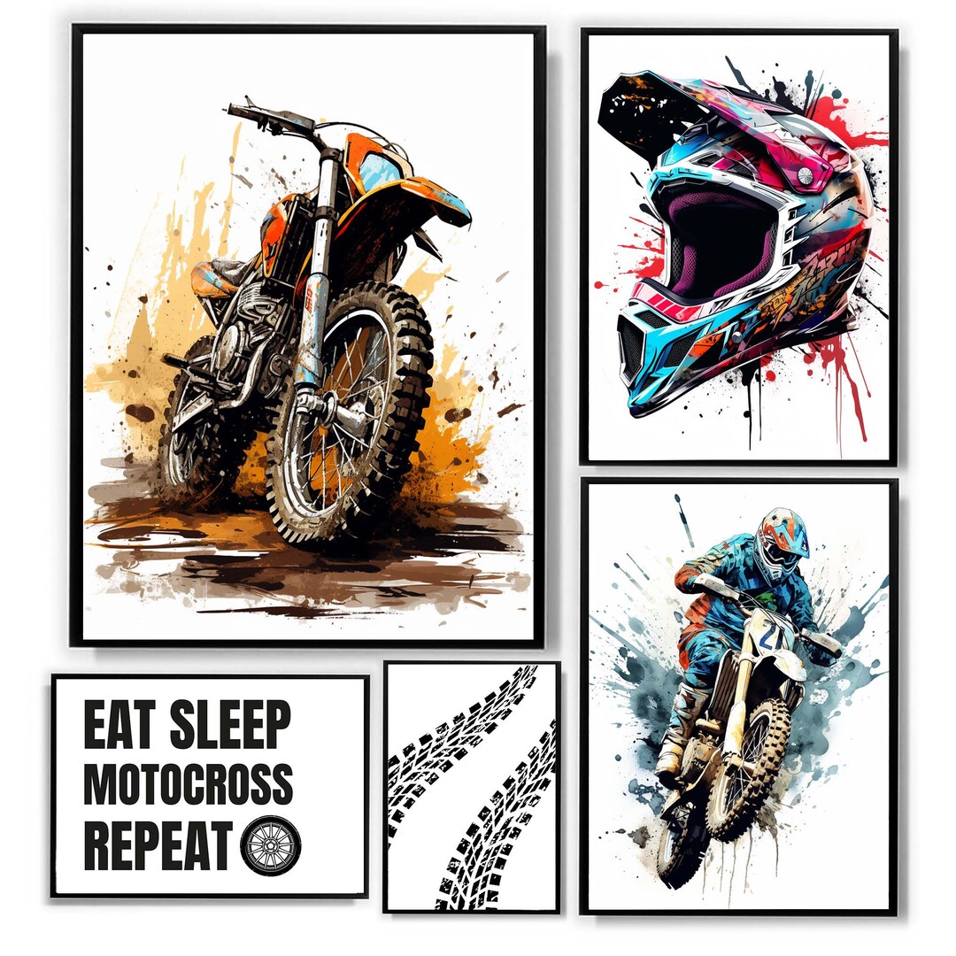 Motocross Wall Art Set of 5 Motocross Prints Motocross Etsy