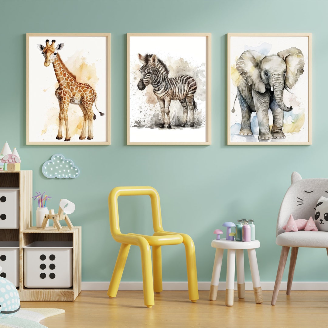Nursery Wall Art Safari Animal Prints Set of 3 Digital - Etsy